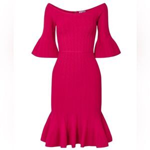 Herve Leger Fluted Off The Shoulder Textured Knit Dress